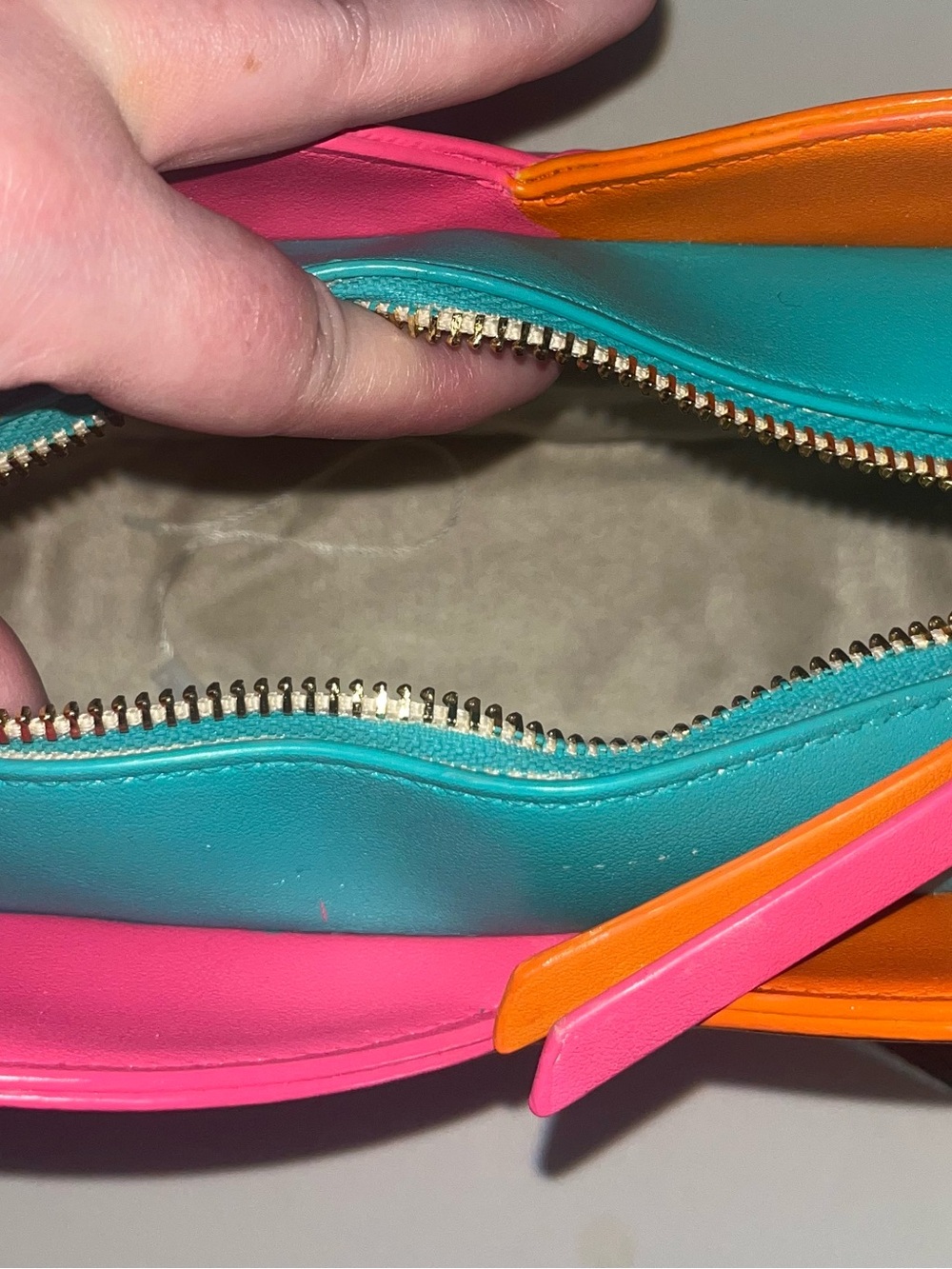 Vibrant Colorblock Crossbody Bag in Orange, Pink & Teal Custom Painted - Picture 8 of 8